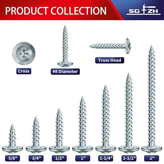 #8 x 1/2" Wood Screw 100Pcs Alloy Steel Standard Thread Truss Head Fast Self Tapping by SG TZH