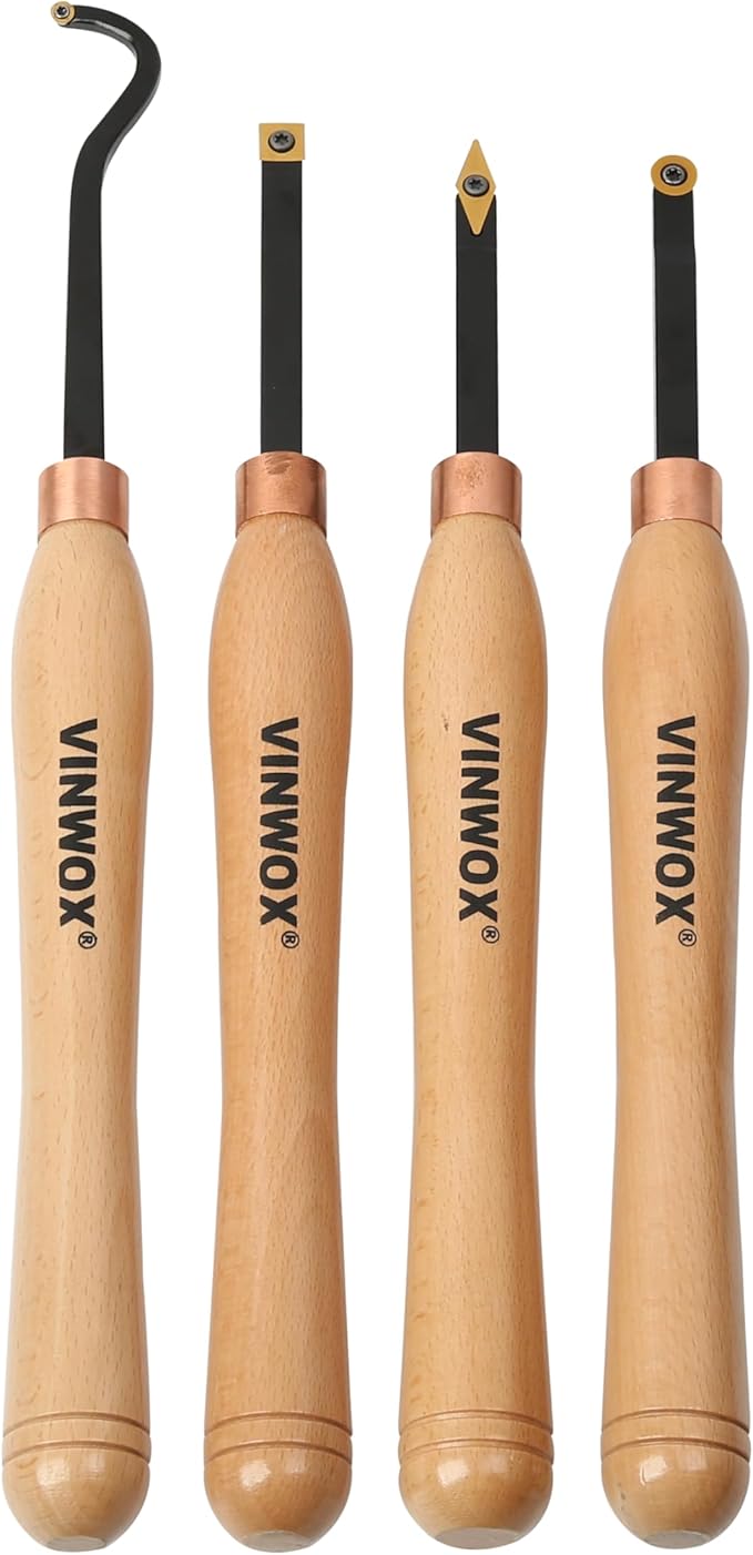13.5" 4 PCS Carbide Wood Lathe Turning Tool Set, Pen Turning tool, Including Swan Neck Hollower, Rougher, Finisher, Detailer, Titanium Coated Carbide Blades 2X Service Life, Beech Wood Handle