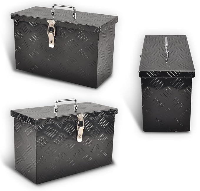 16" Aluminum Truck Bed Tool Box 5 Bar Tread Pick Up Truck Bed RV Storage Organizer with Top Handle Waterproof Lock and Keys - Black(16"x7.5"x10")