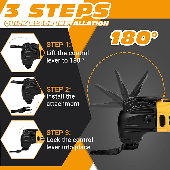 Cordless Oscillating Tool with DeWalt 20V MAX Batteries,6 Variable Speed Brushless Motor (6000-20000 OPM), 4째 Swing Angle, 23-Piece Accessory Kit for Sanding, Cutting & Scraping(Tools Only)