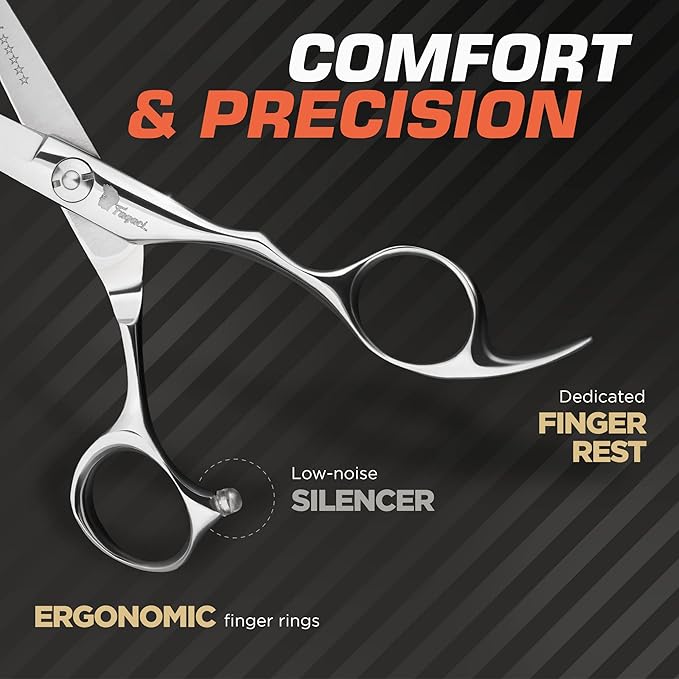Professional Hair Scissors 7 Inch with Extremely Sharp Blades, 440C Steel Hair Cutting Scissors, Durable, Smooth Motion & Fine Cut, Barber Scissors with Elegant Sheath, Cleaning Leather & Key