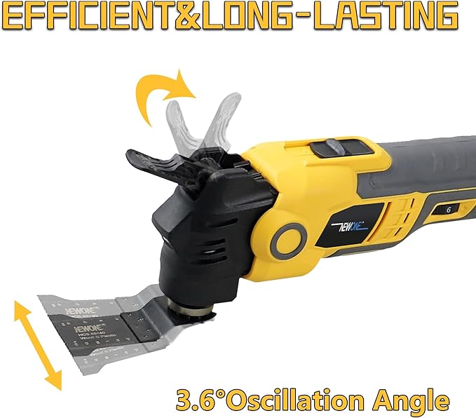 NEWONE Anti-vibration Oscillating Tool Compatible with De-Walt 20V Battery Anti-vibration Oscillating Multi-Tool Kit with 3.6째 Oscillation Angle,6 Variable Speed,16-piece Electric Multitool Blades,Box