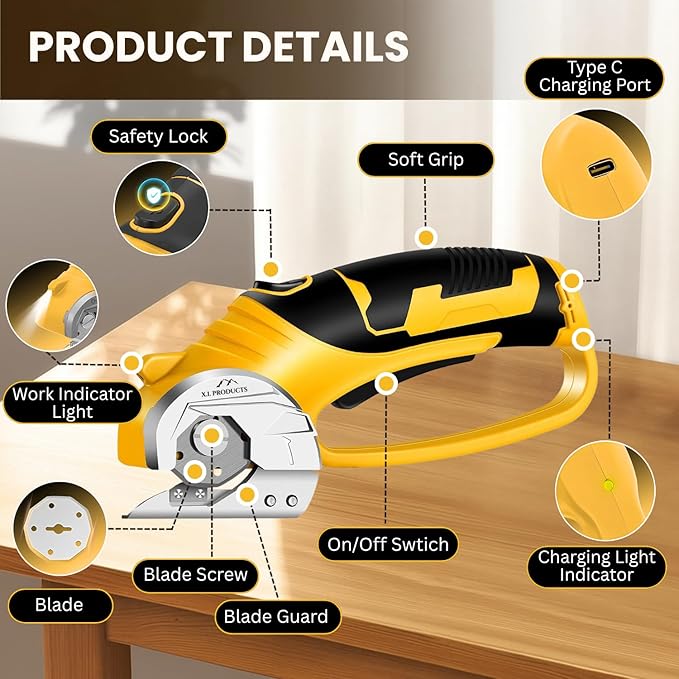 Cordless Electric Scissors ??4V Rotary Fabric & Cardboard Cutter ??Light-Duty Carpet Cutting Tool for Crafting and Home Use ??Portable Rechargeable Box Cutting Machine with Replaceable & Extra Blade