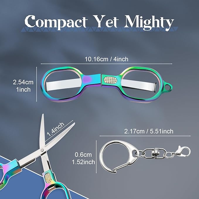 Small Folding Scissors with Keychain, 2 Pieces Portable Mini Safety Scissors for Travel, First Aid, Sewing, Craft & Office - Blunt Tip Tiny Shears for Nurses, Medical Kit, Crochet and Daily Use