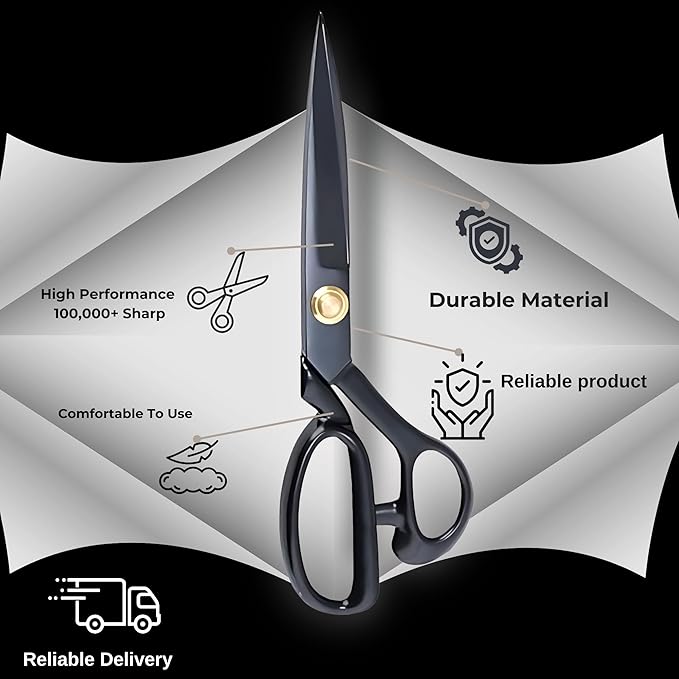 Professional Fabric Scissors 9'' - Heavy Duty Sewing Shears with High Carbon Steel Blades for Precise Cutting, Tailoring,Crafts, Industrial Strength Use, Sharp Precision Dressmaking Tools