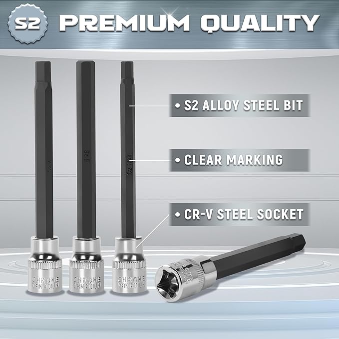 ALOANES 3/8 Inch Drive Extra Long Allen Hex Bit 19 PCs Socket Set, Standard SAE (1/8" - 3/8"), Metric(3mm-12mm)