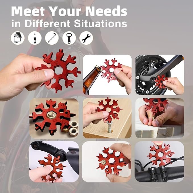 Vickay 18 in 1 Snowflake Multi Tool, Phillips Flat Screwdriver Kit/Wrench/Bottle Opener, EDC Camping Gear, Gifts for Men (Red)