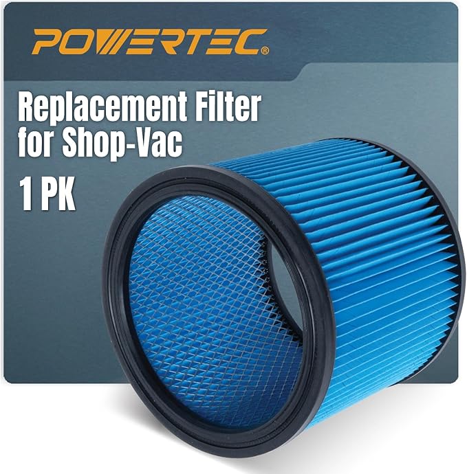 POWERTEC 90304 Cartridge Filters for Shop Vac, 90333, 90350, 9030433 Type U Replacement Filters, Fits Shop-Vac Most 5 Gallon and Above Wet/Dry Vacuum Cleaners, 1PK (75082)