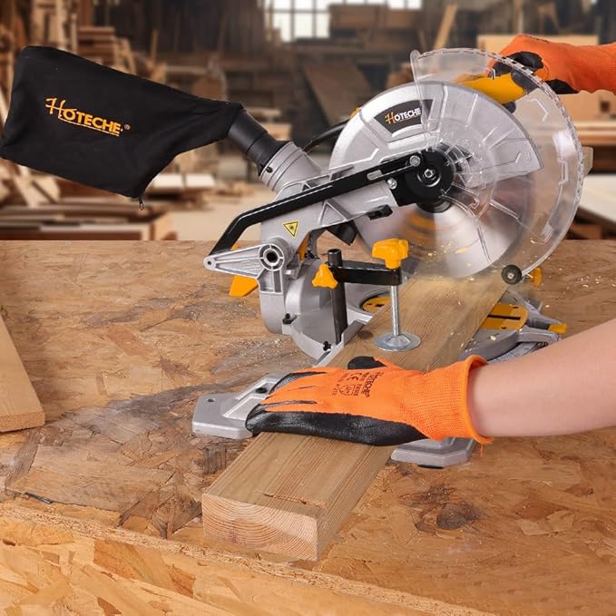 Hoteche 10-Inch Miter Saw 15-Amp Compound Single Bevel Chop Saw with Laser and Blade for Wood and Metal Working