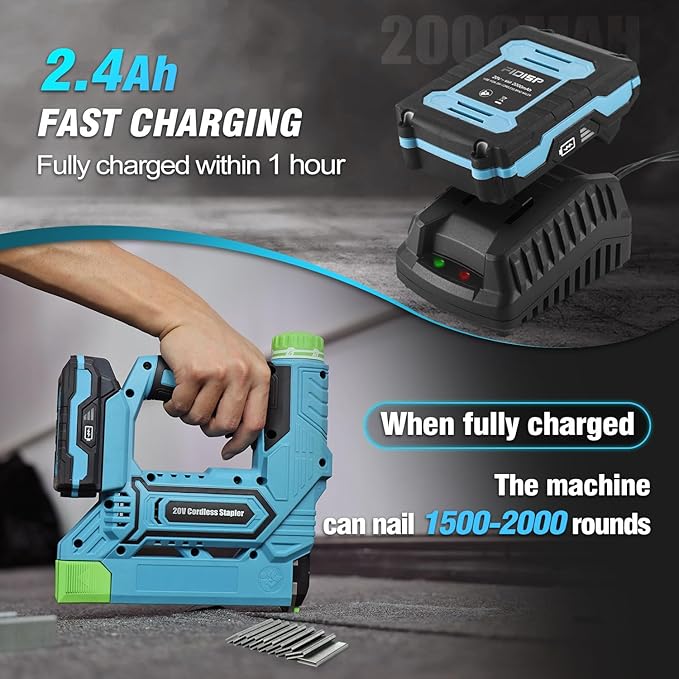 18 Gauge 2 in 1 Cordless Nail Gun/Stapler, 20V Battery Powered Brad Nailer/Stapler with Battery, Charger, Storage Bag, 1000 Staples and Nails for Carpentry & DIY(Blue)