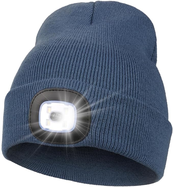 MELASA Unisex Hat with Light, USB Rechargeable Hands Free Headlamp LED Beanie, Winter Gifts for Men Dad Father Husband Him