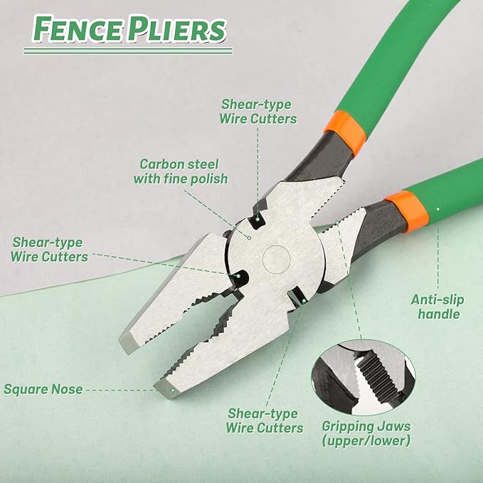 SPEEDWOX 11.5" Fencing Pliers Chain link fence Heavy Duty Square Nose Fence Pliers High-Leverage Fence Multi-purpose Fence Pliers Fence Pliers Tool Fence Cutter Staple and nail Puller Cutting Pliers