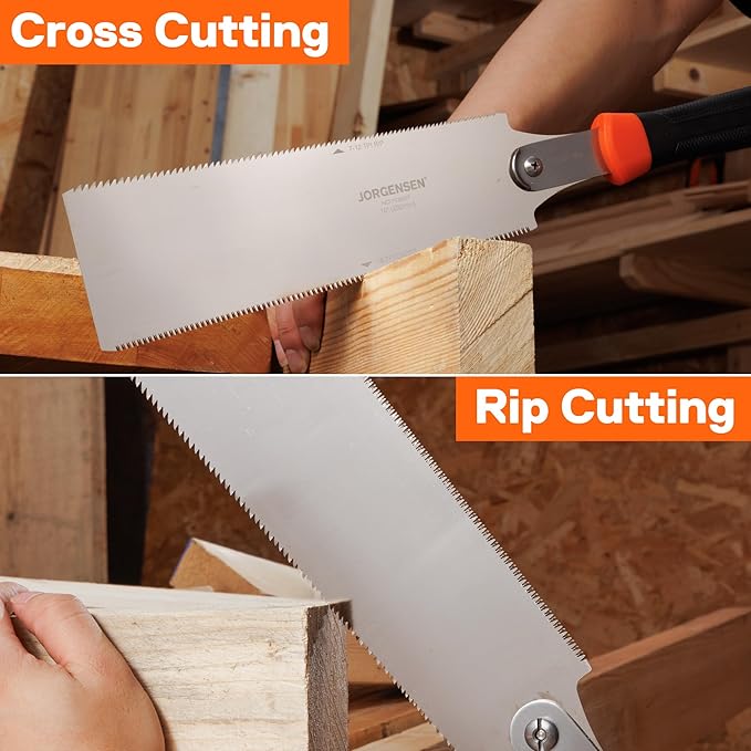JORGENSEN Japanese Pull Saw, 10 Inch Pro Double Edge Hand Saw - SK5 Flexible Replaceable Blade, 7-12 & 18 TPI Flush Cut Blade, Japanese Handsaw for Hardwood & Softwood Woodworking, Wood Trim