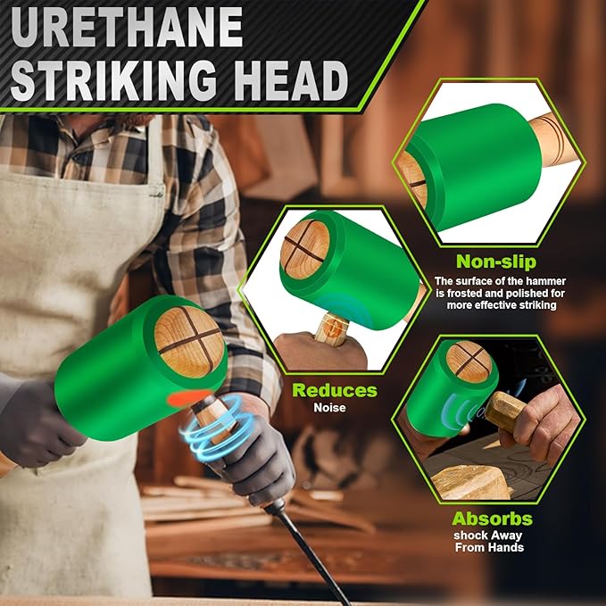 Wood Carving Mallet 12 oz - Non-Slip Urethane Head Woodworking Hammer for Chisels & Carving Tools (deep green)