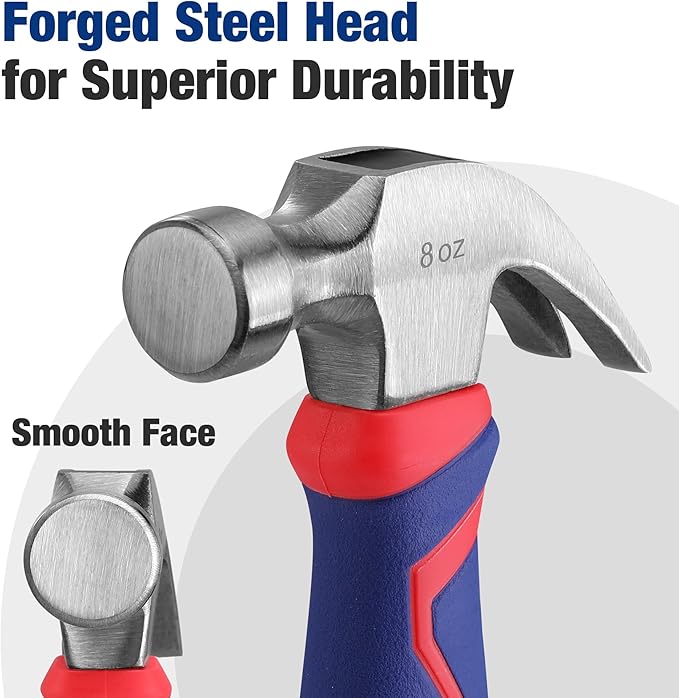 WORKPRO 8 oz Claw Hammer with Fiberglass Handle, All Purpose Hammer with Forged Hardened Steel Head