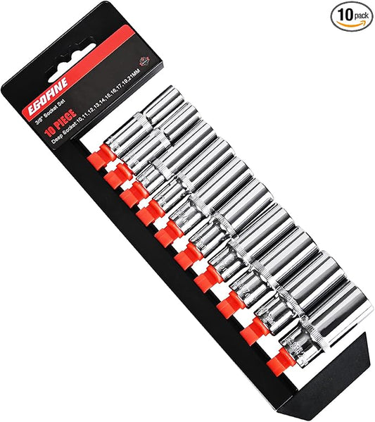 Egofine 10PCS 3/8??Drive Deep Socket Set,Metric Socket Set竊?0-21mm,6 Point Socket Set With Hanging Bracket,Cr-V Steel