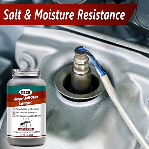 Keze Anti Seize Lubricant Copper Grease High Temp Anti-Seize Spark Plug Grease Prevent Salt and Moisture Heat Resistant Auto Lubrication Bottle Brushes for Caliper Pin Oxygen Sensor Lawnmower, 8 Oz