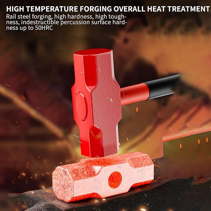 2 lb Sledge Hammer - Slug Drilling Crack Hammer - Small Sledgehammer with Forged Steel Construction & Fiberglass Handle Shock-Resistant