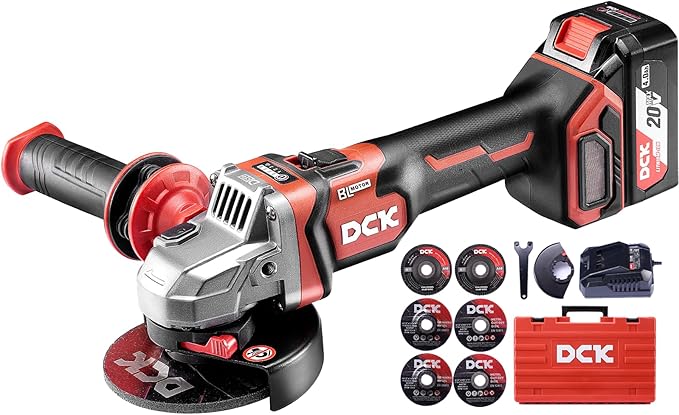 20V Cordless Angle Grinder, 4-1/2 Inch Brushless Power Grinder Tool with 4000mAh Battery, 6 Piece Discs (2 Cutting/2 Grinding/2 Polishing), Tool-Free Guard, Drop Control & Overload Protection