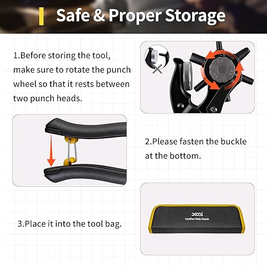 XOOL Round & Oval Leather Hole Punch Set, Upgraded Long Handle Revolving Punch Plier Kit for Belts, Watch Bands, Straps, Dog Collars, Saddles, Shoes, Fabric, DIY Home & Leather Craft Project