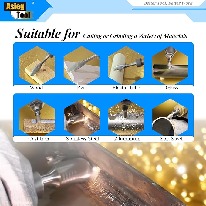 SH-5 Tungsten Carbide Burr Rotary File Flame Shape Double Cut with 1/4''Shank for Die Grinder Drill Bit - 10Pcs