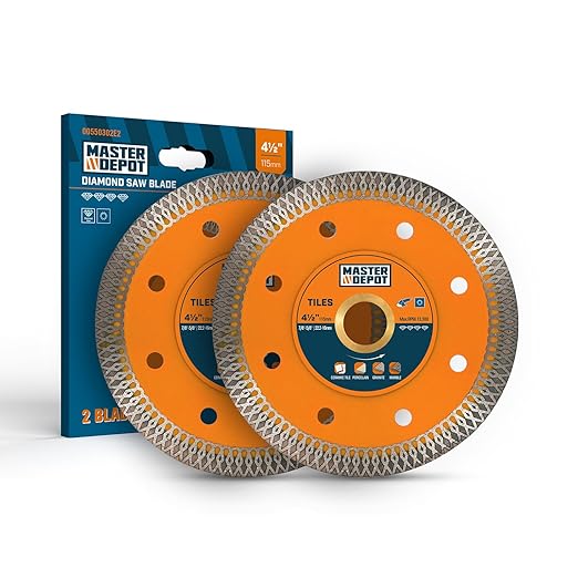 7 Inch Ultra-Thin Turbo Mesh Diamond Blade for Cutting Porcelain, Ceramic, Marble, Granite, 2 Pack for Handheld Saws and Angle Grinders, Dry and Wet Use, 7/8"-5/8" Arbor