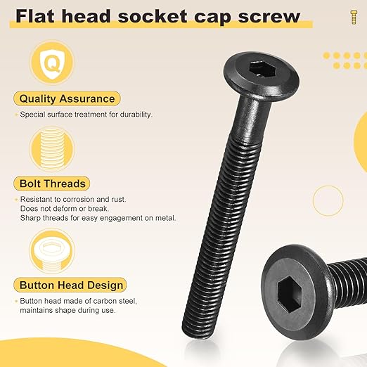 METALLIXITY Flat Head Hex Socket Cap Screws Bolts(M6-1x70) 10Pcs, Steel Hex Socket Furniture Bolts Screws - for Furniture Woodworking Project, Black
