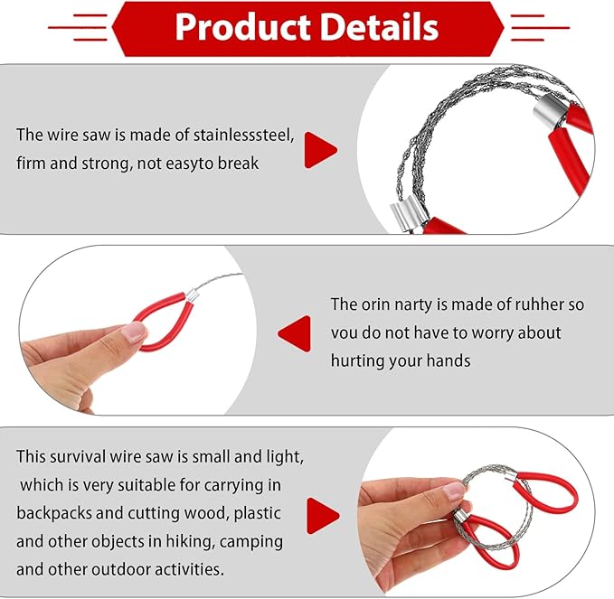 Stainless Steel Cable Saw, 4 PCS Mini Camping Saws Emergency Hand Pocket Survival String Rope Wire Saws Metal PVC Cable Cutting Saw for Home Hiking Hunting Camping, 27.56 Inch