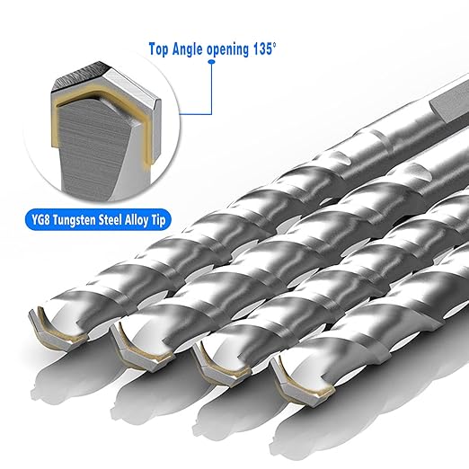 10-Piece 5/16" SDS Plus Drill Bits Rotary Hammer Drill Bit Set, Carbide Tipped for Drilling Concrete Cement Porcelain Tiles Ceramic Pots Stone Brick, Diameter 8mm, 160mm Long, SDS Plus Shank.