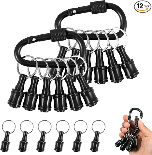 12Pcs Keychain Bit Holder 1/4inch Hex Shaft Screwdriver Bit Holder Portable Extension Bar Keychain Screw Adapter Aluminum Alloy Drill Extension Bit Holder with 2 Carabiner for Screw Driver