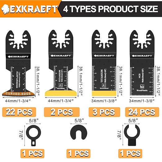 55PCS Curved-Edge Multitool Blades, Titanium Oscillating Tool Blade for Metal, Wood, Plastic, Professional Universal Oscillating Saw Blades Fit Dewalt Milwaukee Ryobi Rockwell Fein
