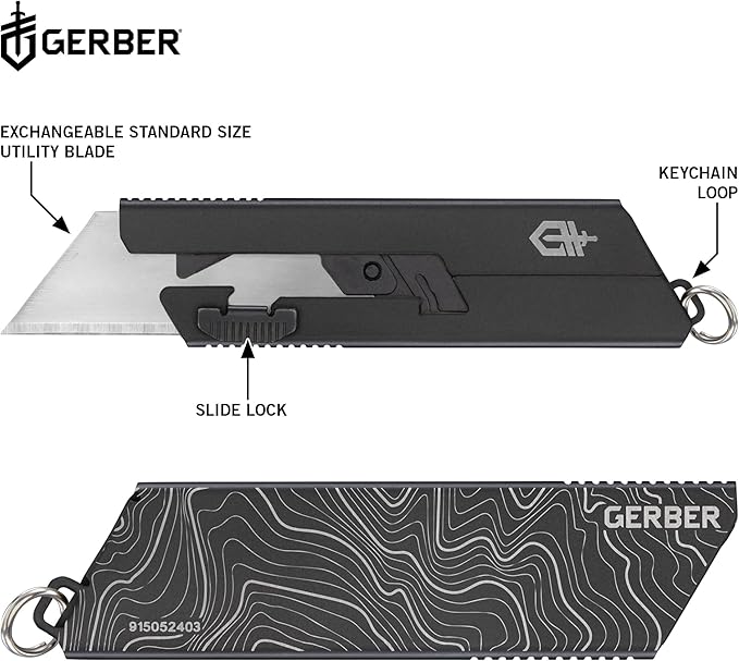 Gerber Gear EAB Utility Knife, Clips to Pocket or Keychain with Replaceable Razor Blade for Everyday Carry, EDC Gear with Box Cutter Retractable, Mini Black