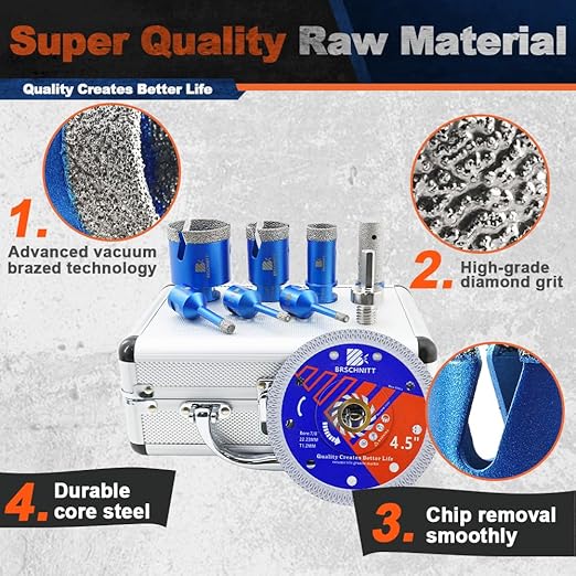Diamond Core Drill Bit Set - BRSCHNITT Tile Hole Saw Kit 1/4 * 2" 5/16" 1" 1-3/8"2" & 4/5" Finger Bit & for Porcelain Tile Ceramic Marble Granite Diamond Blade