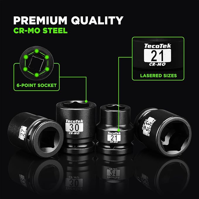 3/4" Drive Shallow 6-Point Impact Socket Set, 15-Piece Heavy Duty Impact Socket Set, CR-MO, Metric (17mm to 55mm), Enhanced Storage Case