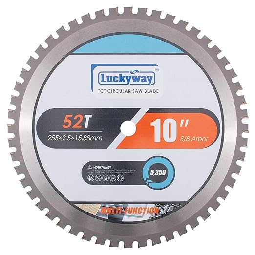 Luckyway 10 Inch Miter Saw Blade 52T with 5/8 Inch Arbor General Purpose Carbide Saw Blade for Cutting Wood, Aluminum and Non-Ferrous Metals