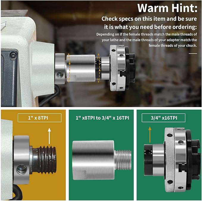 Lathe Headstock Spindle Adapter,Converts 1" x 8TPI to 3/4" x 16TPI for Woodworking Lathe