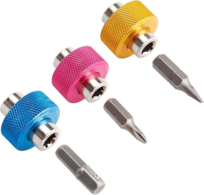 Yakamoz 3Pcs 1/4?쇺?Stubby Screwdriver Set - 2 in 1 Mini Screwdriver with Phillips Slotted Bit and Square Drive Adapter Multi-functional Finger Bit Driver Nut Driver for Tight Spaces (Pink/Blue/Yellow)
