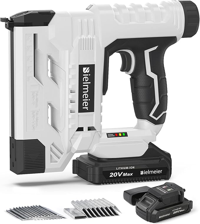 BIELMEIER 20V Nail Gun Battery Powered, 18 Gauge 2 In 1 Cordless Brad Nailer Stapler for Upholstery and Carpentry, Electric Staple Gun Includes a 2.0Ah Battery, 1590Pcs Staples and Nails