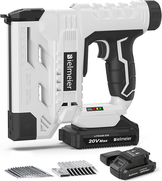 BIELMEIER 20V Nail Gun Battery Powered, 18 Gauge 2 In 1 Cordless Brad Nailer Stapler for Upholstery and Carpentry, Electric Staple Gun Includes a 2.0Ah Battery, 1590Pcs Staples and Nails