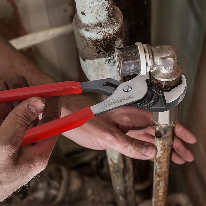 MAXPOWER 12 inch Groove Joint Pliers, Quick Adjustable Serrtated V Jaw Tongue and Groove Pliers