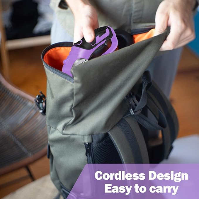 Cordless Electric Scissors, 4V Box Cutter & Cardboard Cutter with 2 Titanium Blades - Rotary Cutter with LED Light for Fabric, Leather, Carpet, Plastic, Crafting + Storage Case (Purple)