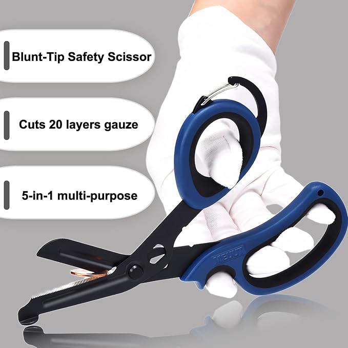 MEUUT 2 Pack Medical Scissors Trauma Shears with Carabiner design, 7.5" Fluoride Coated Non-stick Blades Bandage Scissor for Nurses, EMT, Household, outdoors
