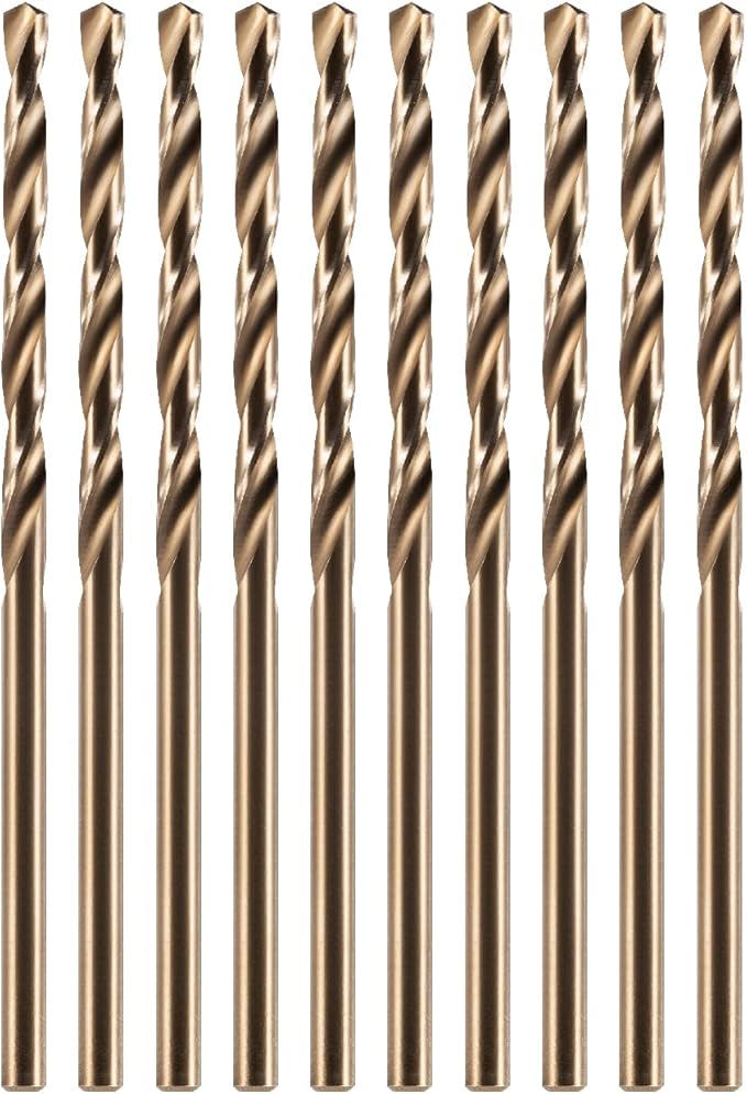 amoolo 3/32" inch Cobalt Drill Bits(10Pcs), M35 HSS Metal Jobber Length Twist Drill Bit Set for Hard Metal, Stainless Steel