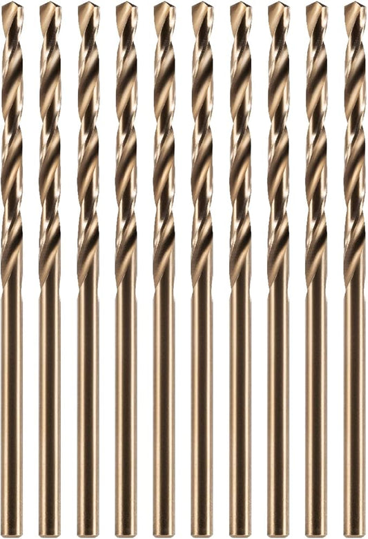 amoolo 3/32" inch Cobalt Drill Bits(10Pcs), M35 HSS Metal Jobber Length Twist Drill Bit Set for Hard Metal, Stainless Steel