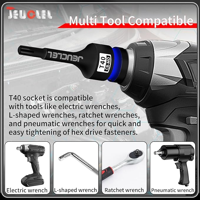 T40 Torx Bit Socket, 1/2" Drive Torx Star 6 Point Impact Bit Socket, 3-Inch, Cr-Mo Steel, Screwdriver Adapter for Electric Ratchet Wrenches Fastening Screws Hand Repair