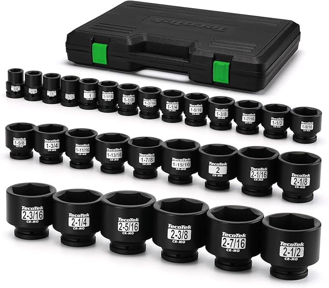 3/4" Drive Shallow 6-Point Impact Socket Set, 29-Piece Jumbo Assortment, CR-MO, SAE, 3/4 inch - 2-1/2 inch, Heavy Duty Storage Case
