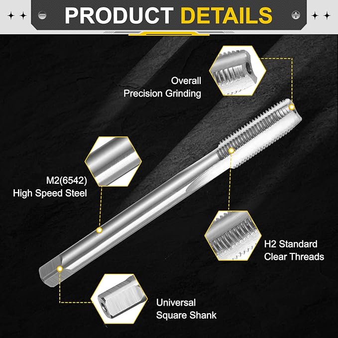 uxcell Hand Plug Tap M7 x 0.75 H2 Metric Thread Plug Style Taps Straight Flute Screw Tapping Threading Tool High Speed Steel HSS6542