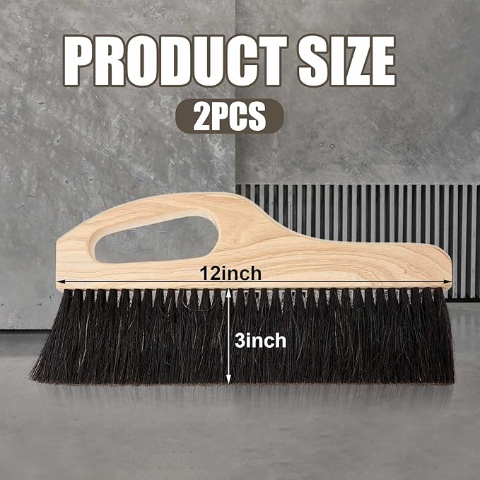2 Pack Concrete Broom Tools, 12 Inch Masonry Brush Hand Concrete Finish Brush Horse Hair/Poly Bristle Hand Finished Masonry Texturing Tools with Comfort Handle