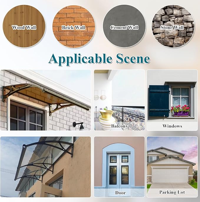 Awning for Door Entrance, Window Awnings Exterior with Aluminum Bracket, UV, Rain & Snow Protection, Durable Polycarbonate Canopy for Entrance, Balcony, Garage, Brown 60x190cm/24x75in