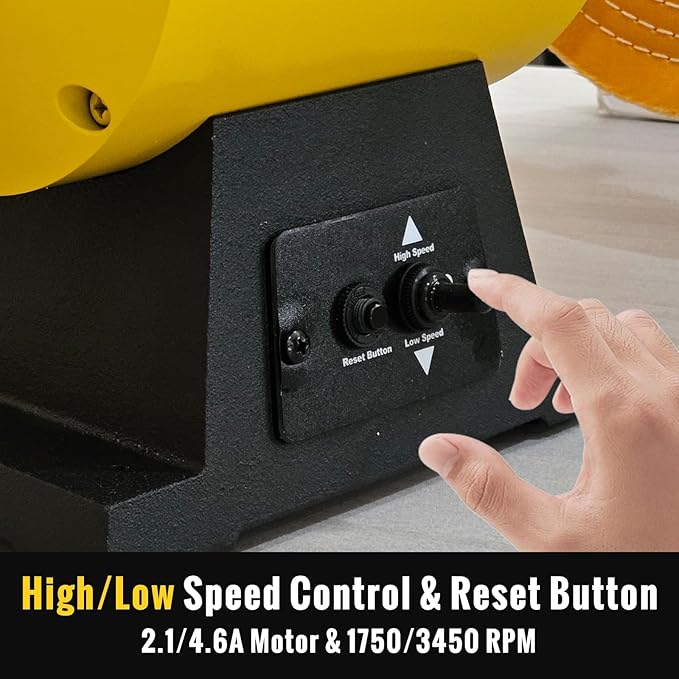 10 Inch Bench Buffer Polisher, Dual Speed 1750/3450RPM Electric Buffing Machine with Heavy Duty Cast Iron Based for Jewelry, Metal, Rock, Wood, Garage, Workshop